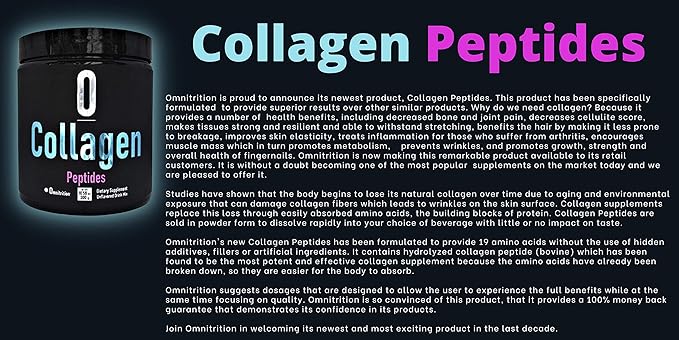 Omnitrition Collagen Peptides Dietary Supplement Unflavored 9001 30 Serving Bottle