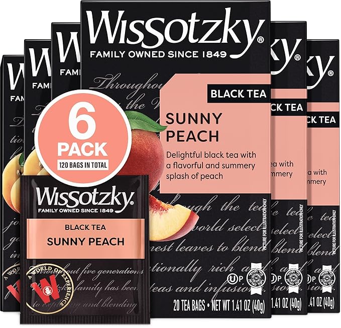Wissotzky Sunny Peach Black Tea (6 Pack - 120 Tea Bags) | Antioxidant Rich | Fruity Delight | Black Tea Bags