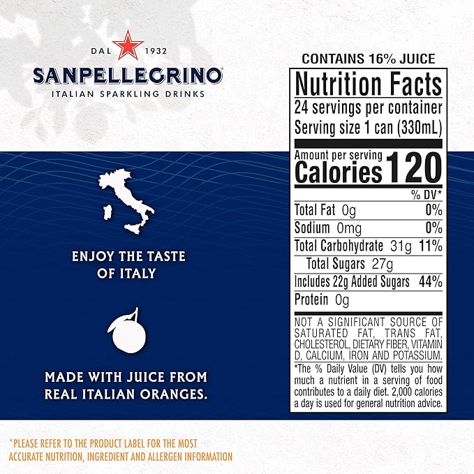Sanpellegrino Italian Sparkling Drink Aranciata Sparkling Orange Beverage 24 Pack Of Cans