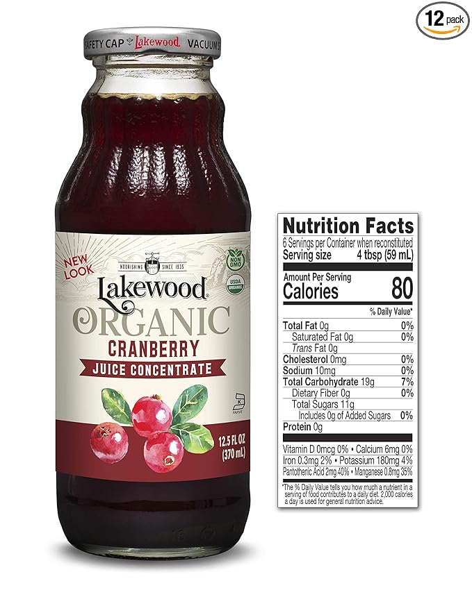 Lakewood Organic Cranberry Concentrate Juice 12.5-Ounce Bottles (Pack of 12)