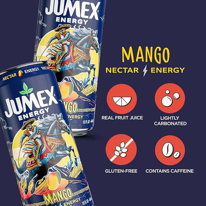 Jumex Mango Nectar Energy Drink 150 mg of Caffeine Real Fruit Juice 15 fl oz (Pack of 12)