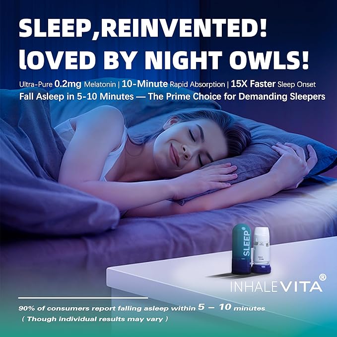 Melatonin Inhaler Sleep Aid | 60-Day Supply Fast-Acting with Advanced Absorption | 0.2mg Low Dose Zero-Sugar | Wake Refreshed Portable &amp Non-Habit Forming