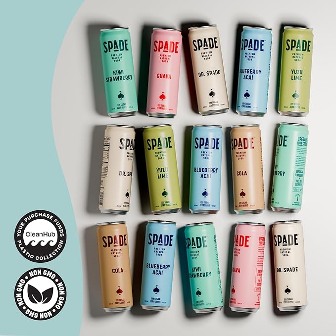 Spade Soda Kiwi Strawberry 12 Pack Premium All-Natural No Sugar No Calories Electrolytes Magnesium Potassium Healthy Non GMO Sweet Quality Stevia No Artificial Sweeteners Great Taste Bold T