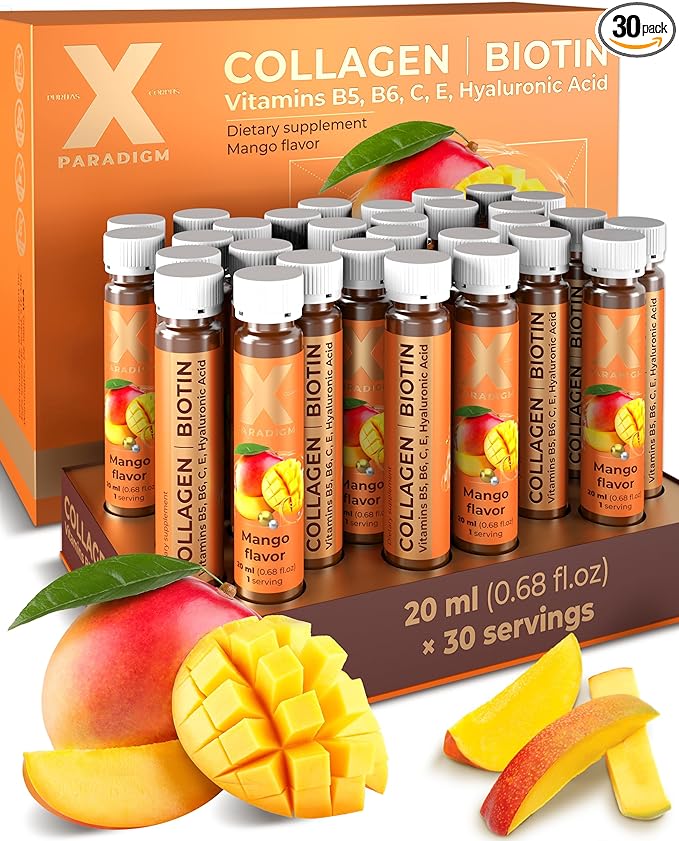Liquid Collagen Peptides with Biotin &amp Hyaluronic Acid - 3000mg Hydrolyzed Collagen Type 1 and 3 Biotin 10000mcg Vitamins B5 B6 C &amp E - Liquid Collagen for Women and Men Collagen Shots