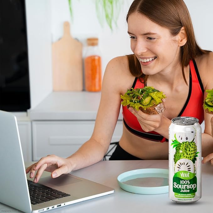 VINUT 100% Soursop Juice No Added Sugar Not From Concentrate 16.9 fl oz (500 mL) Can Pack of 6