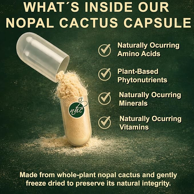 Nopal Cactus Capsules - Freeze Dried Prickly Pear Extract - Fiber Supplement for Metabolic Health Support - Rich in Betalains &amp Nitrates - Non-GMO - 120 Veggie Caps (2 Bottles)