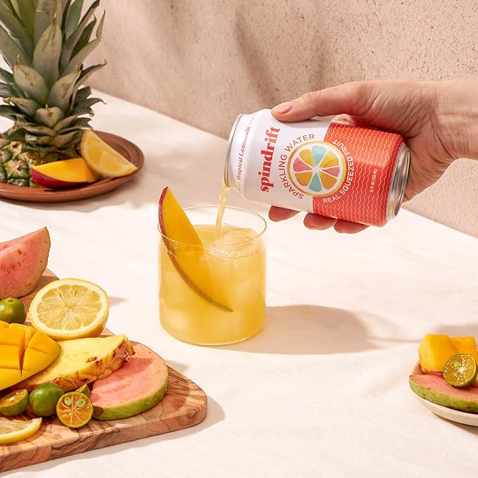 Spindrift Sparkling Water Tropical Lemonade Flavored Made with Real Squeezed Fruit 12 Fl OZ Cans Pack of 24 (Only 13 Calories per Can)