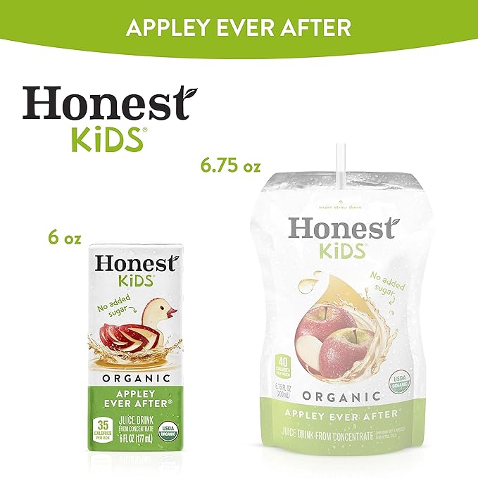 Honest Kids Appley Ever After Organic Juice Drink 6 Fl oz Juice Boxes Pack Of 40 Apple