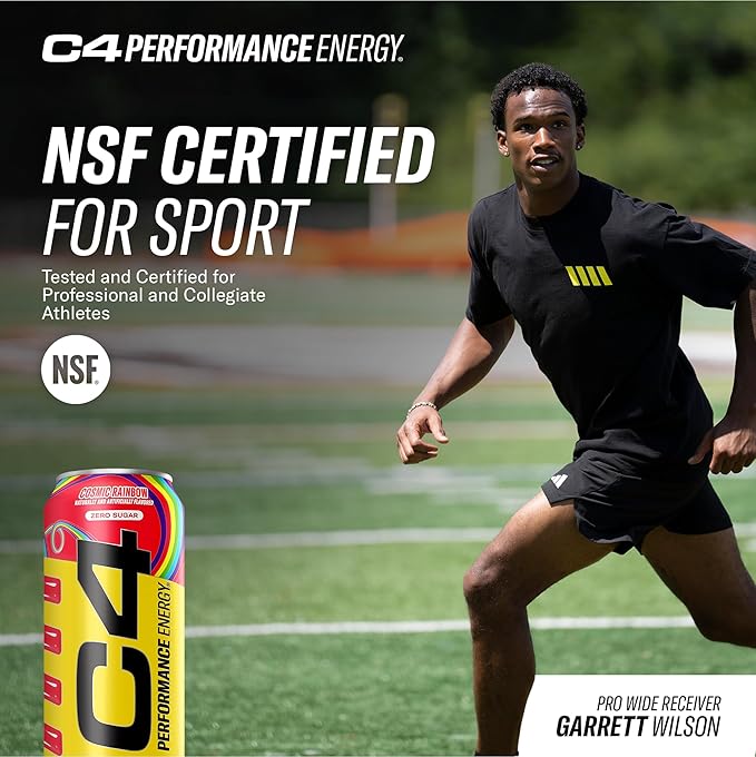 Cellucor C4 Performance Energy Drink | Cosmic Rainbow | Zero Sugar Carbonated Preworkout Energy | 200mg Caffeine with Beta Alanine | 16 Fl Oz (12 Pack) Packaging May Vary