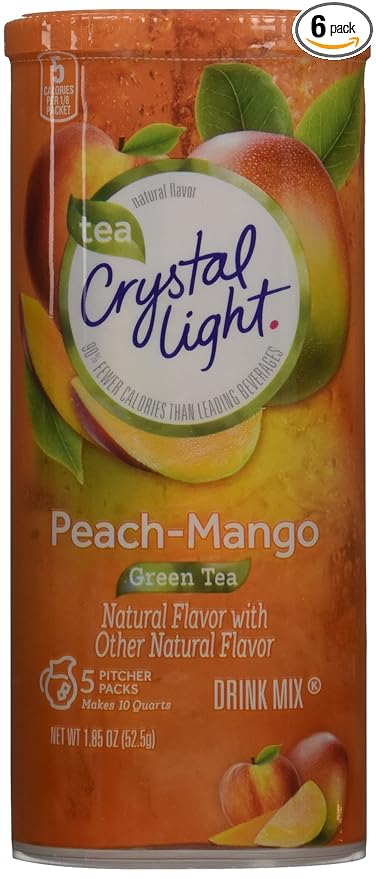 Crystal Light Natural Green Tea Peach Mango Drink Mix (30 Pitcher Packets 6 Canisters of 5)