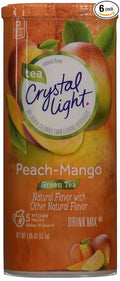 Crystal Light Natural Green Tea Peach Mango Drink Mix (30 Pitcher Packets 6 Canisters of 5)