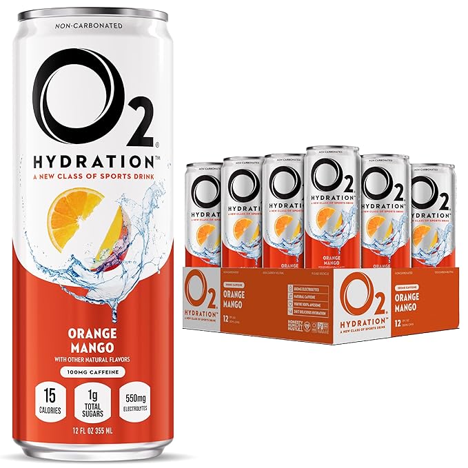 O2 Orange Mango Post Workout Recovery Drink - Caffeinated Electrolyte Drink for Daily Hydration