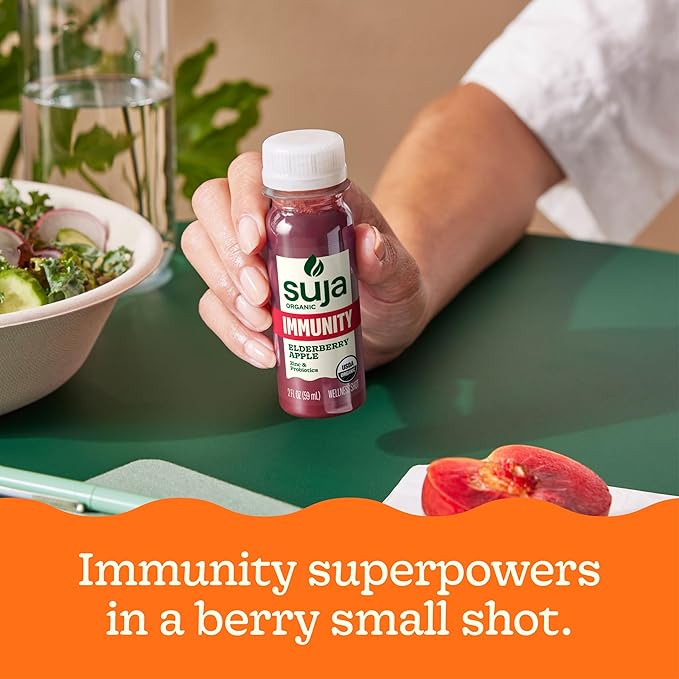 Suja Organic Immunity Elderberry Shot with Turmeric and Ginger | Immunity Boost &amp Support | Functional Shots | Cold-Pressed Juice with Live Probiotics | Plant-Based &amp Gluten-Free (20 Pack)