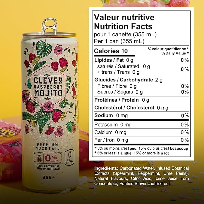 CLEVER - Raspberry Mojito Nonalcoholic Mocktails for Any Occasion Sugar-Free Beverages with Botanical Extracts Low-Calorie Mocktails Non-alcoholic Drinks with 10 Calories Pack of 12 (12 oz Ea)