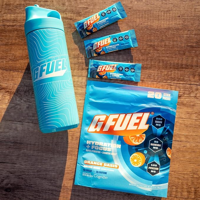 G Fuel Electrolytes Powder for Instant Hydration and Focus | Sugar Free Orange Oasis Flavor Electrolyte and Nootropic Drink Mix to Sharpen Mental Focus 20 Servings