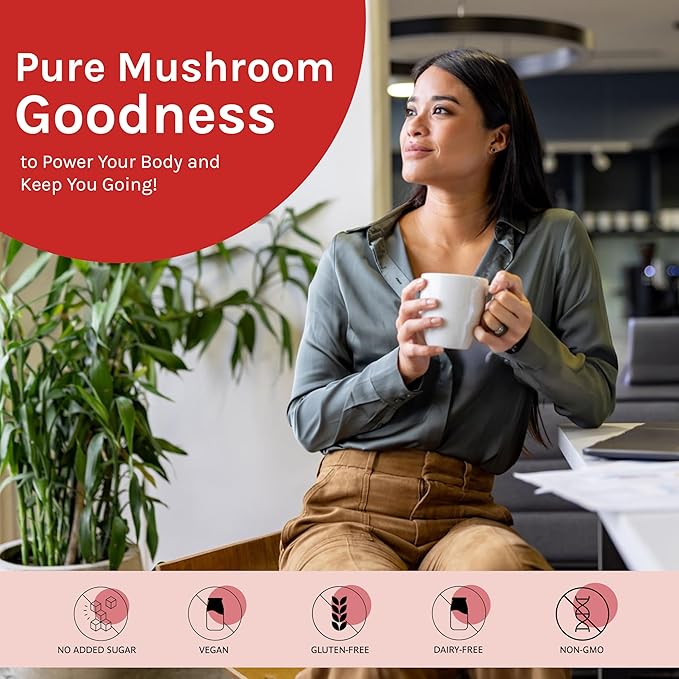 Organic Traditions Dirty Chai Mushroom Coffee Instant Coffee with Lion’s Mane Chaga Reishi Cordyceps Turkey Tail Organic Black Tea MCT Oil Powder Chai Spice Blend 105mg Caffeine 100g / 3.5 o