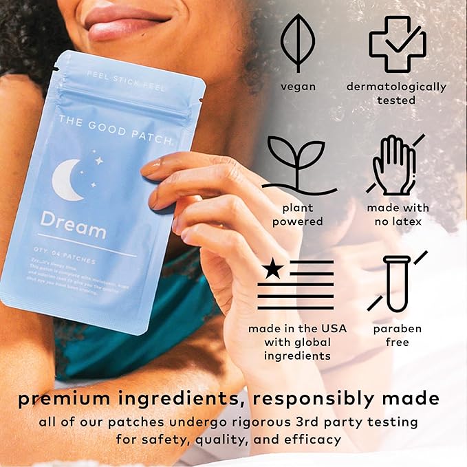 The Good Patch Plant Powered Sleep Support - Sustained Release Dream Patch with Melatonin Hops Valerian Root (8 Total Patches)