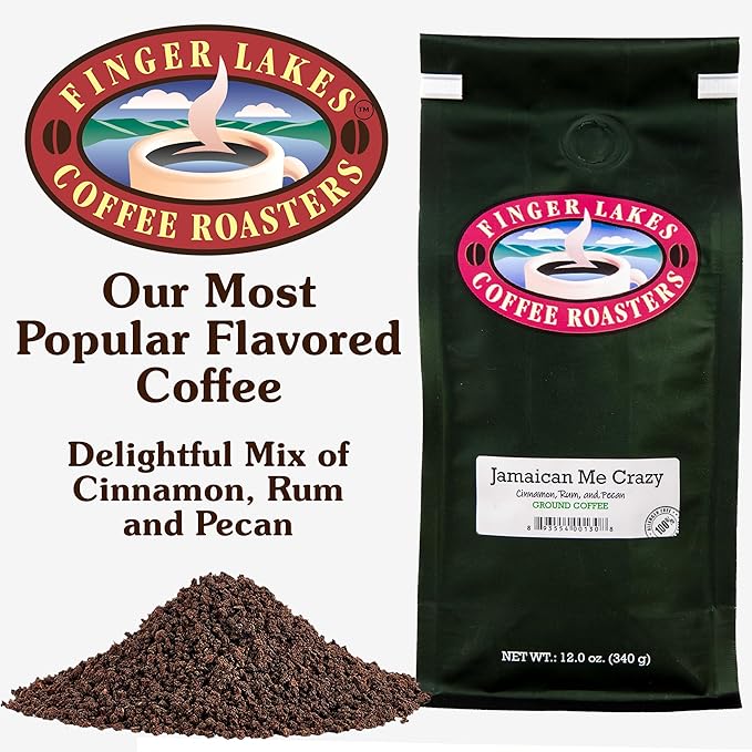 Finger Lakes Coffee Roasters Flavored Ground Coffee – (12 oz Bags) – Medium Dark or Light Roast – Small-Batch Artisan Blends Since 1996 – Freshly Roasted Gourmet Coffee (2 Bags Jamaican Me Crazy)