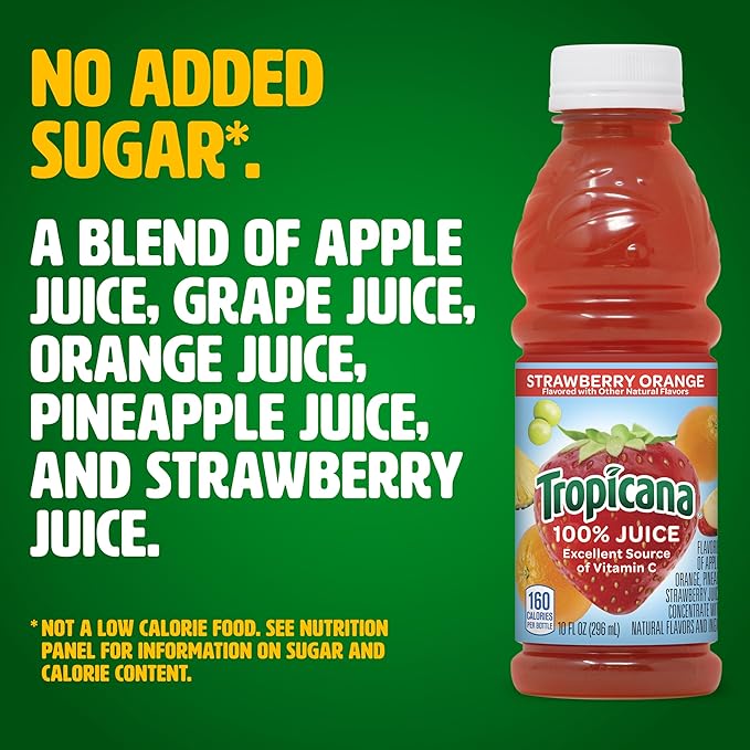 Tropicana 100% Orange Strawberry Juice�Single Serve 10 Fl Oz Bottles (Pack of 24) - Real Fruit Juice Vitamin C B &amp E Rich No Added Sugars No Artificial Flavors