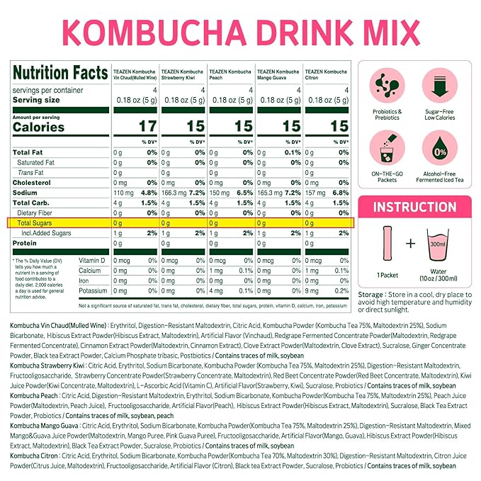 TEAZEN Kombucha Variety Pack 40 Stick &amp Energy tea powder 10Stick