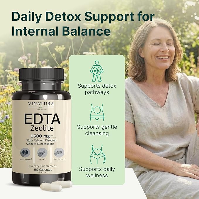 VINATURA EDTA Capsules - 1500mg per serv USA Made &amp Tested Liver Support - Edta Calcium Disodium Kale Extract - 90 Capsules 45 Servings