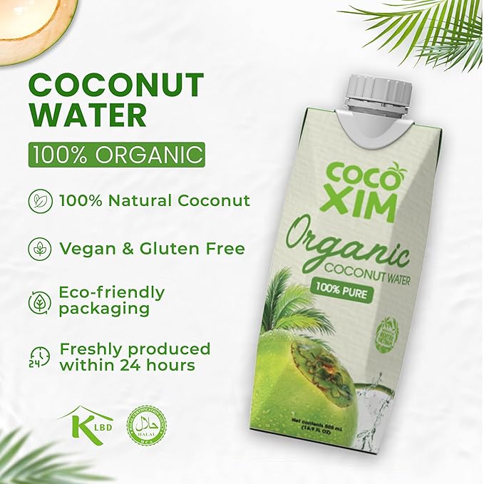 COCOXIM Ready to Drink Organic Coconut Water - 16.9 oz (Pack of 12) | Zero Added Sugar| 100% Natural &amp Fresh with Electrolytes &amp Nutrients | Halal &amp Kosher Certified | Alternative to Soda