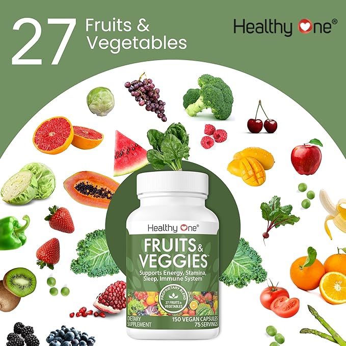 Fruits &amp Veggies Formula - 27 Premium Whole Foods - Organic Ingredients - Equals 3 Servings of Fruits &amp Vegetables - Improve Energy Focus &amp Immune Function - Fiber - Antioxidants - 120ct