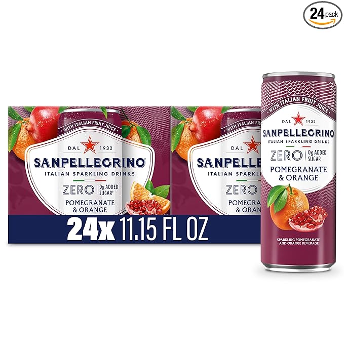 Sanpellegrino Zero Grams Added Sugar Pomegranate &amp Orange Italian Sparkling Drink 24 Pack Of 11.15 Fl Oz Cans Sanpellegrino Italian Sparkling Drinks Low-Calorie Fruit Juice Beverages