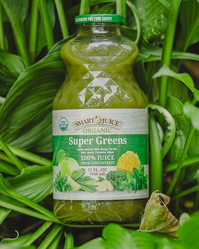 Smart Juice Organic Super Greens Juice - 32 fl oz glass - (Pack of 6) 100% Juice