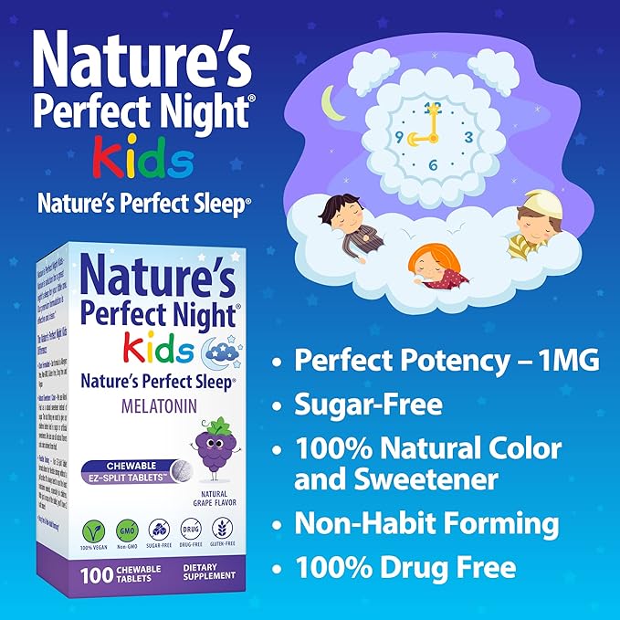 Nature's Perfect Night Bundle | Melatonin 20mg | Kids Melatonin 1mg | 180 Count | 100 Count | Sugar Free | Gluten Free | Non-GMO | Vegan