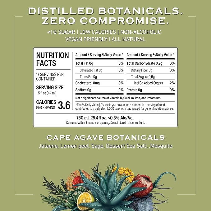 Abstinence Cape Agave Non-Alcoholic Mezcal Alternative Smoky Botanical Inspired Premium Zero-Proof Spirit 750ml