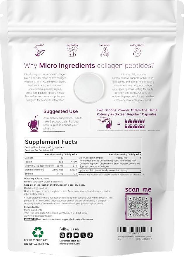 Micro Ingredients 8-in-1 Multi Collagen Powder &amp Women’s Probiotics 100 Billion CFU Veggie Capsules | 2 Pack | Hydrolyzed Peptides + Hyaluronic Acid &amp Vitamin C | 40 Strains + Cranberry &amp