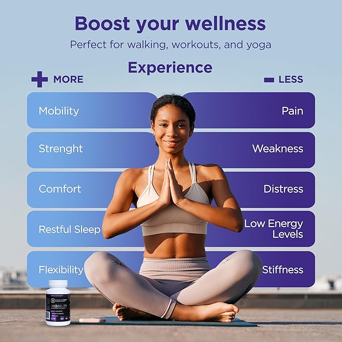 Mobility - Magnesium + Collagen Supplement with Hyaluronic Acid &amp Vitamin C | Supports Bones Joints &amp Muscles | Gluten-Free &amp Non-GMO | 60 Capsules for Men &amp Women