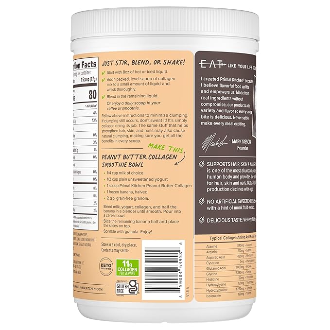 Primal Kitchen Peanut Butter Flavor Collagen Fuel® Drink Mix Collagen Peptides No Dairy 14.3 Ounces