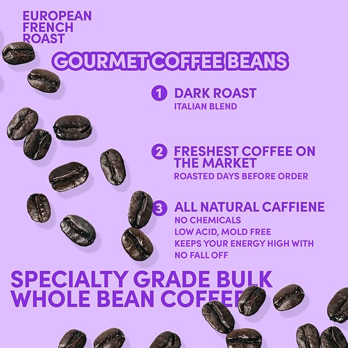 Sarasota Coffee Whole Bean Cubano European French Roast | Dark Roast Gourmet Coffee Beans | Low Acid Mold Free Specialty Grade Bulk Coffee Beans | 5lb (80 oz)