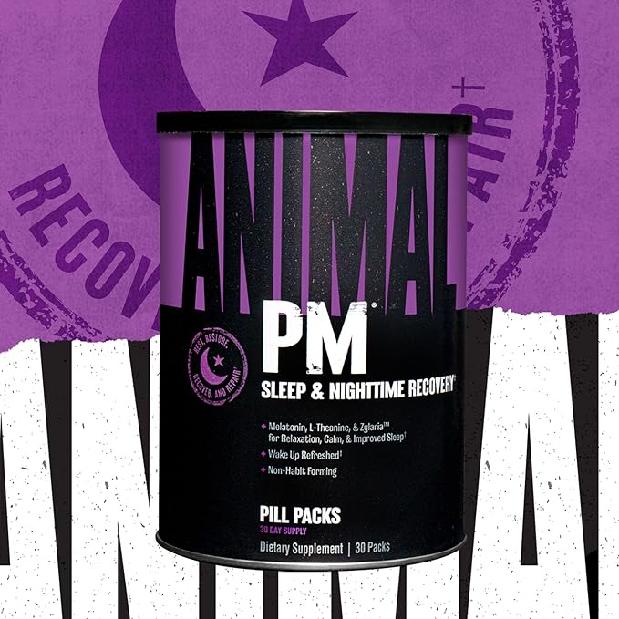 Animal PM - Sleep Aid for Adults Non-Habit Forming Relaxation Enhancer and Mood Support with Melatonin L-Theanine Zylaria Zinc Magnesium Vitamin B6 GABA + AKG Anabolic Stack Supply 30 Count