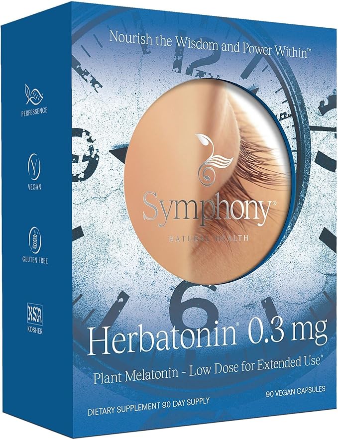 Herbatonin® 0.3 mg – The First Plant-Based Natural Melatonin Supplement (Phyto-Melatonin) - Low Dose Sleep Aid Supports Circadian Rhythm &amp Cellular Health – 180 Capsules (180 Day Supply)