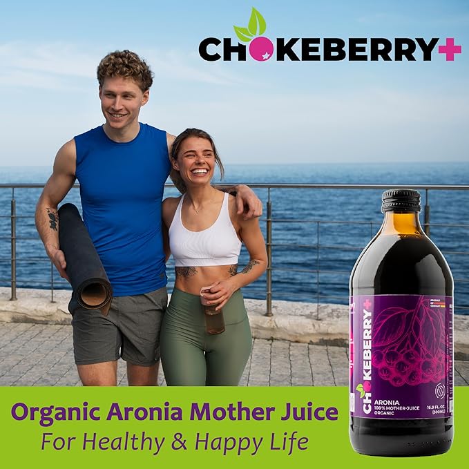 Chokeberry+ Raw Aronia Juice - Rich in Antioxidant &amp 100% Organic Berry Concentrate - Vegan Gluten-Free No Sugar Added - First-Press Mother Juice - 1 x 500ml (16.9oz)