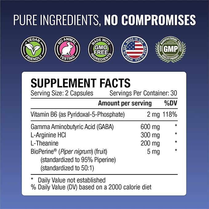 Approved Science GABA+ - Promote Calm Improve Sleep Boost Mood - GABA L-Theanine L-Arginine Vitamin B6 BioPerine - High Absorption - 360 Capsules - Vegan