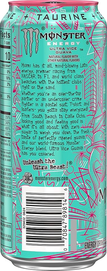 Monster Energy Ultra Vice Guava Sugar Free Energy Drink 16 Ounce (Pack of 15) | Pack of 15