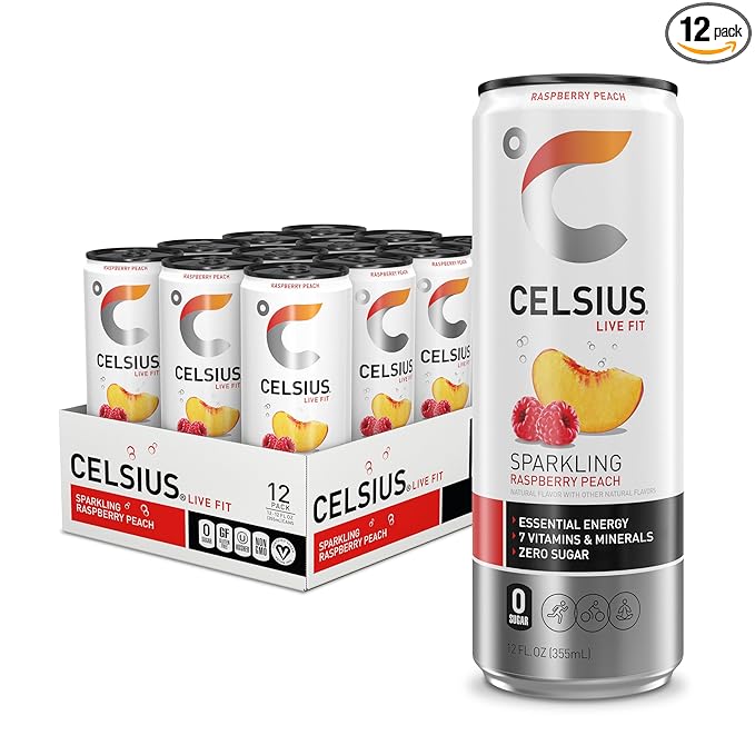CELSIUS Sparkling Raspberry Peach Sugar Free Energy Drink 12 Fl Oz (Pack of 12)