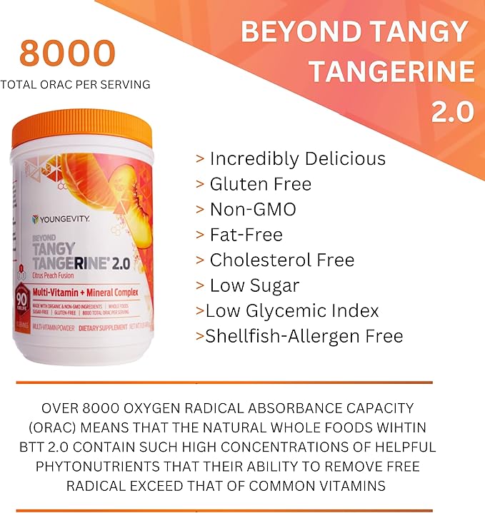 Youngevity Beyond Tangy Tangerine 2.0 Citrus Peach Fusion Multi-Vitamin &amp Mineral Complex - Made with Natural &amp Whole Foods | 8000 ORAC