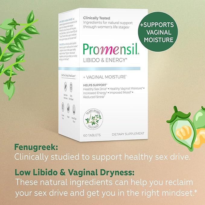 Promensil Libido &amp Energy - Libido Booster for Women Sexual Health Support for Women with Low Estrogen Fenugreek Horny Goat Weed &amp Vitamins for Menopause Clinically Proven - 30 Day Supply