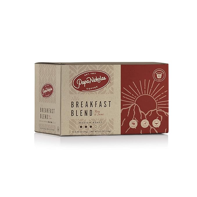 PapaNicholas Coffee Single Serve Coffee Cups Fits Keurig K Cup Brewers Breakfast Blend 48 Coffee Pods