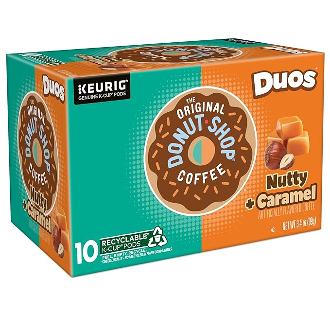 The Original Donut Shop Duos Nutty + Caramel Coffee Keurig Single Serve K-Cup Pods Light Roast Coffee 60 Count (6 Packs of 10)
