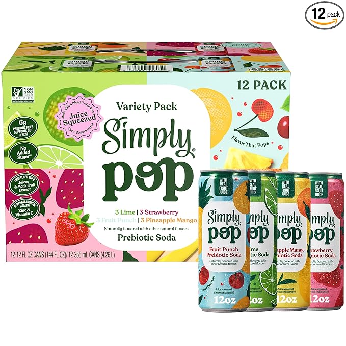 Simply POP Prebiotic Soda Variety Pack Cans 12 fl oz 12 Pack