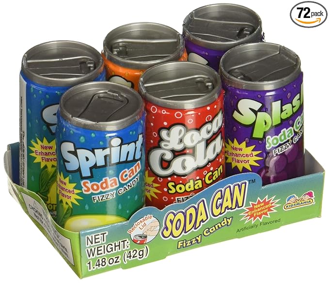 Kidsmania Soda Can Fizzy Candy 72 Can Variety Pack