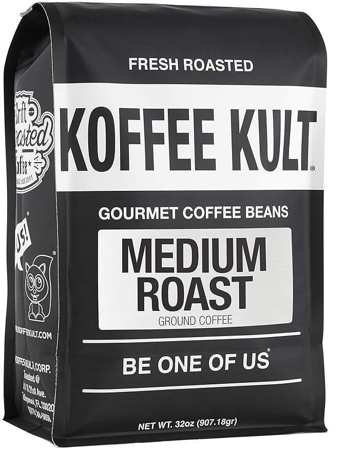 Koffee Kult Koffee Kult Medium Roast Smooth and Flavorful Ground Coffee - Perfect for a Relaxing Cup Anytime (Medium Roast 32oz)