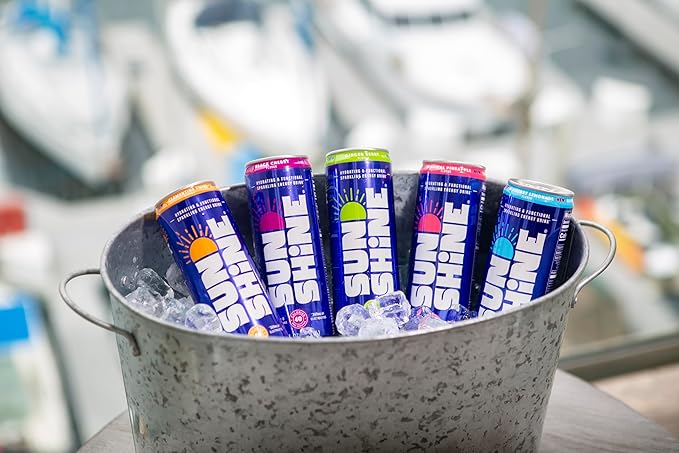 Sunshine Sparkling Energy Drink Blueberry Lemonade with Daily Essential Vitamins 360mg of Electrolytes 70mg of Natural Caffeine 12 Fl Oz (Pack of 12)