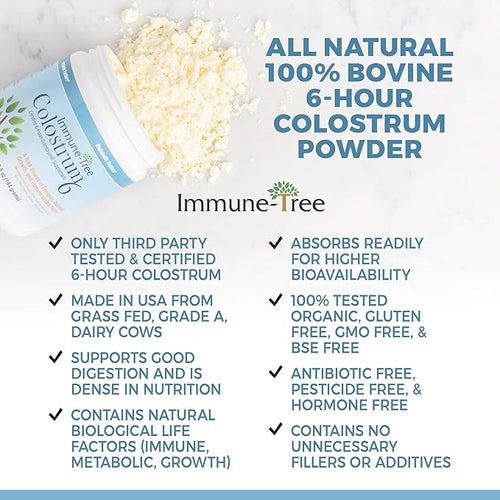 100% Bovine Colostrum Powder 120 Servings 6.5oz Supports Anti-Aging Healthy Immune System Gut &amp Digestion Muscle &amp Tissue &amp Wellness Made in USA from Grass Fed Grade A Dairy Cows